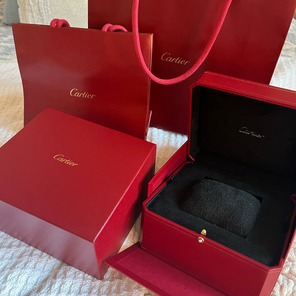Authentic Cartier watch box and shopping bags